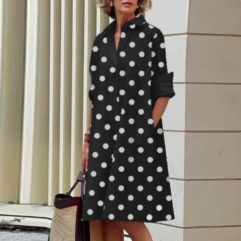 Elegant Shirt Dress for Women – Loose Fit Casual Dress with Pockets