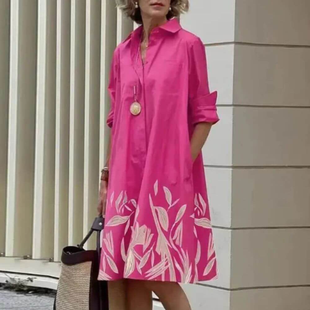 Elegant Shirt Dress for Women – Loose Fit Casual Dress with Pockets