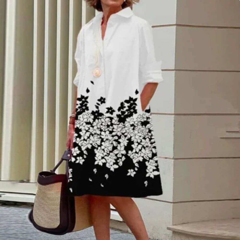 Elegant Shirt Dress for Women – Loose Fit Casual Dress with Pockets