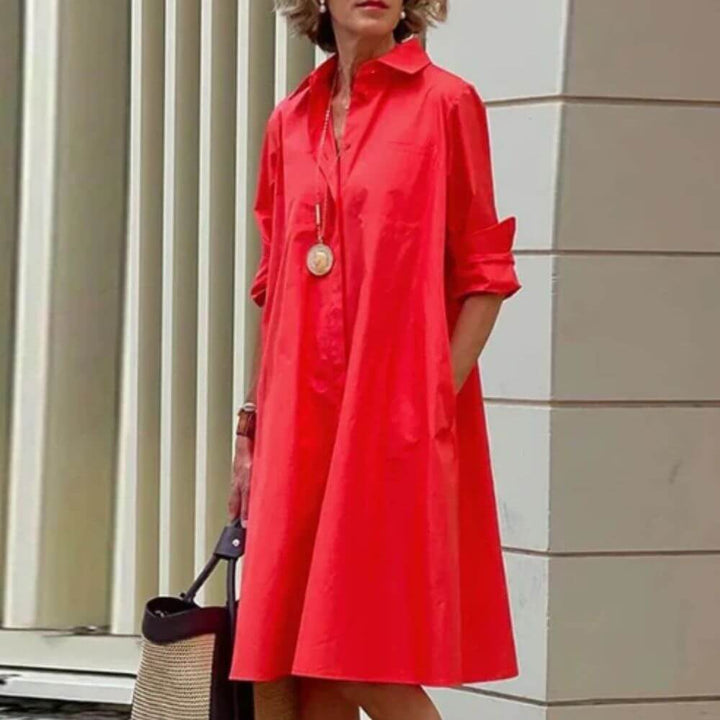 Elegant Shirt Dress for Women – Loose Fit Casual Dress with Pockets