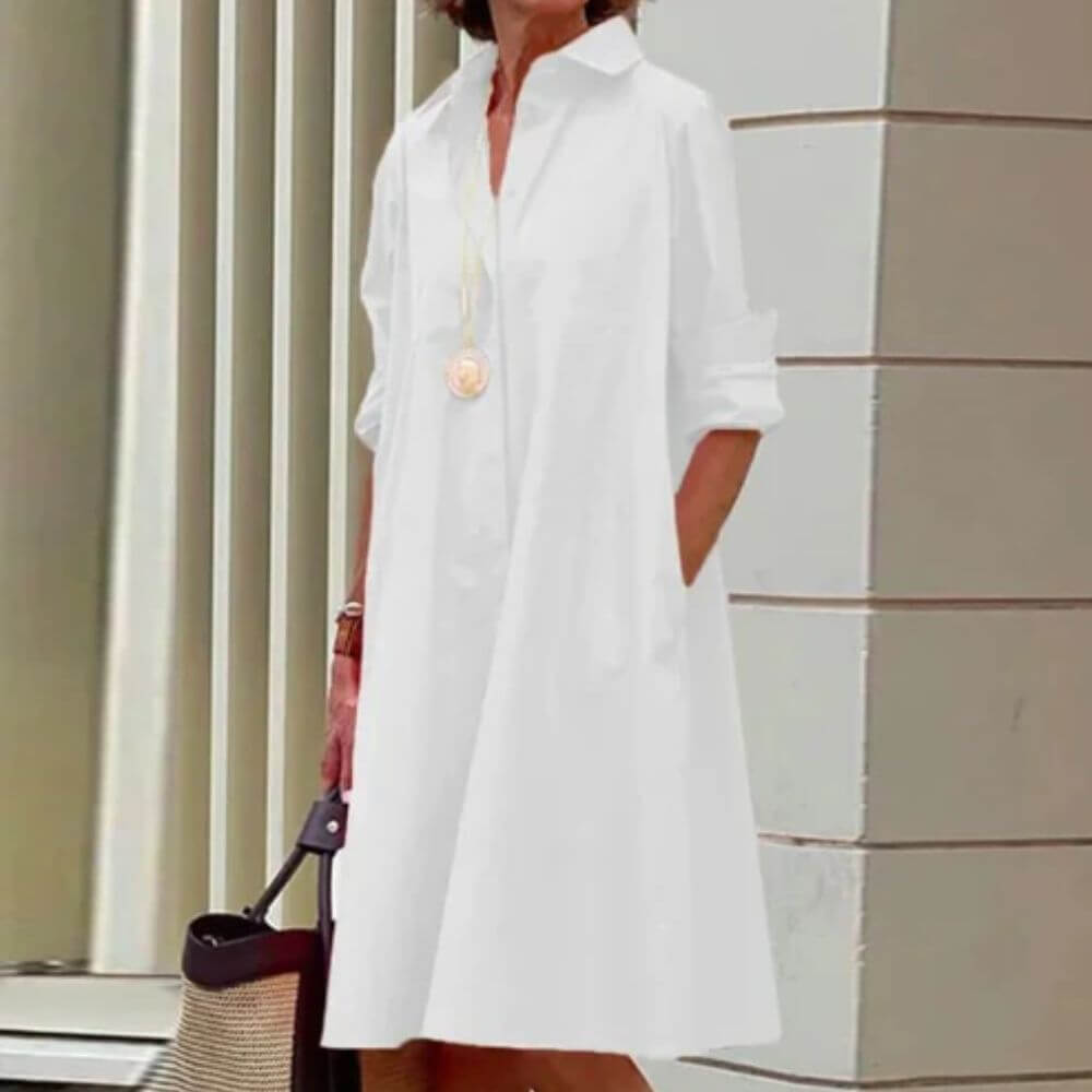 Elegant Shirt Dress for Women – Loose Fit Casual Dress with Pockets