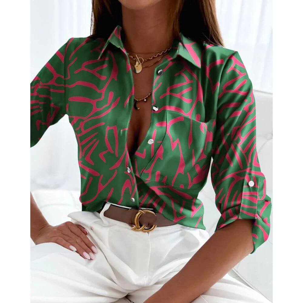 Long Sleeve Button-Up Blouse for Women, Smart Casual Work Shirt