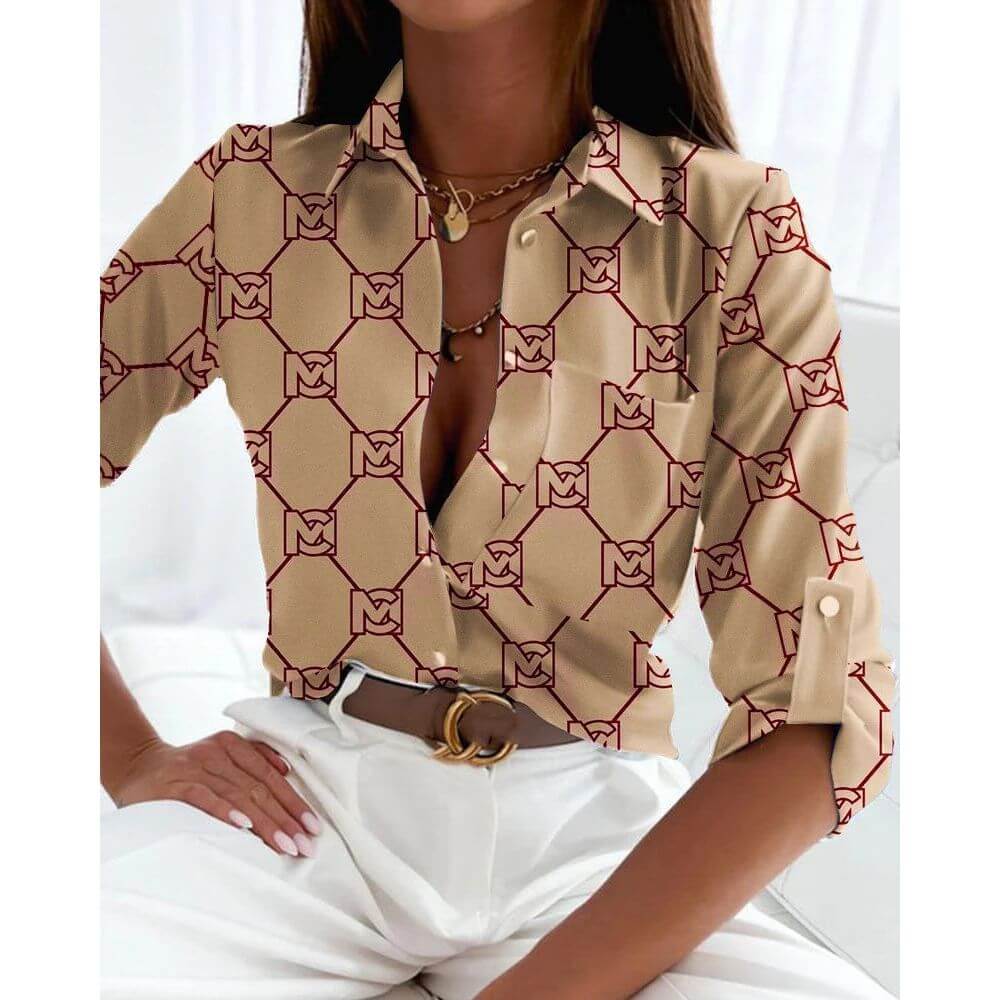 Long Sleeve Button-Up Blouse for Women, Smart Casual Work Shirt