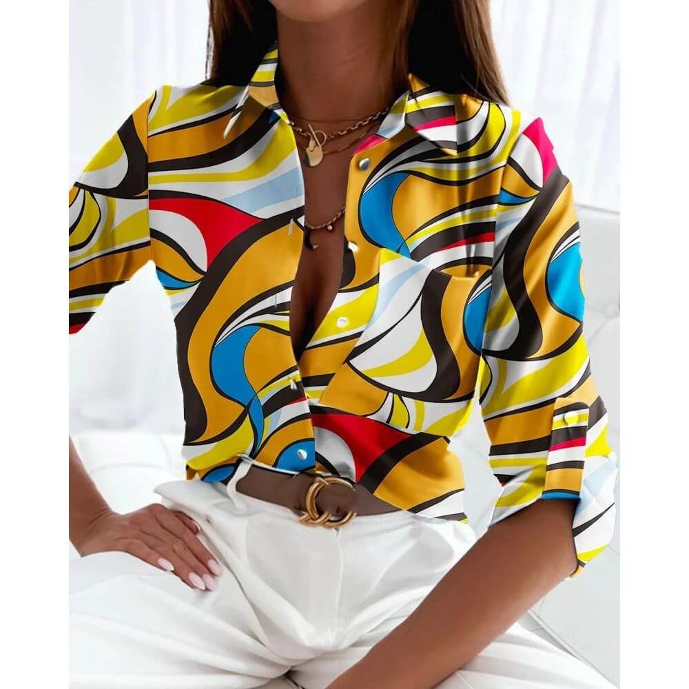 Long Sleeve Button-Up Blouse for Women, Smart Casual Work Shirt
