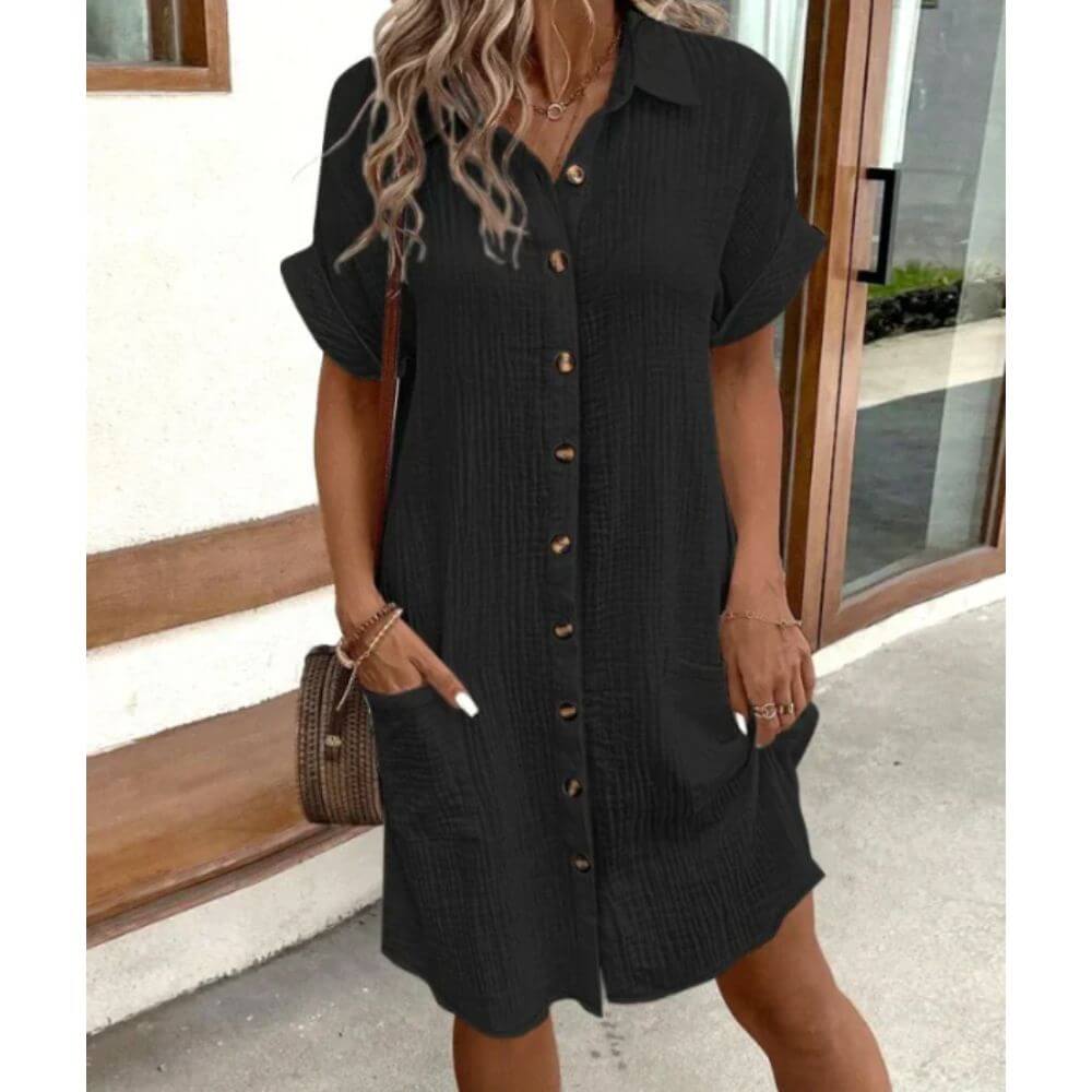 Button-Down Shirt Dress for Women with Pockets, Casual Fit
