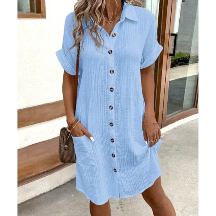 Button-Down Shirt Dress for Women with Pockets, Casual Fit