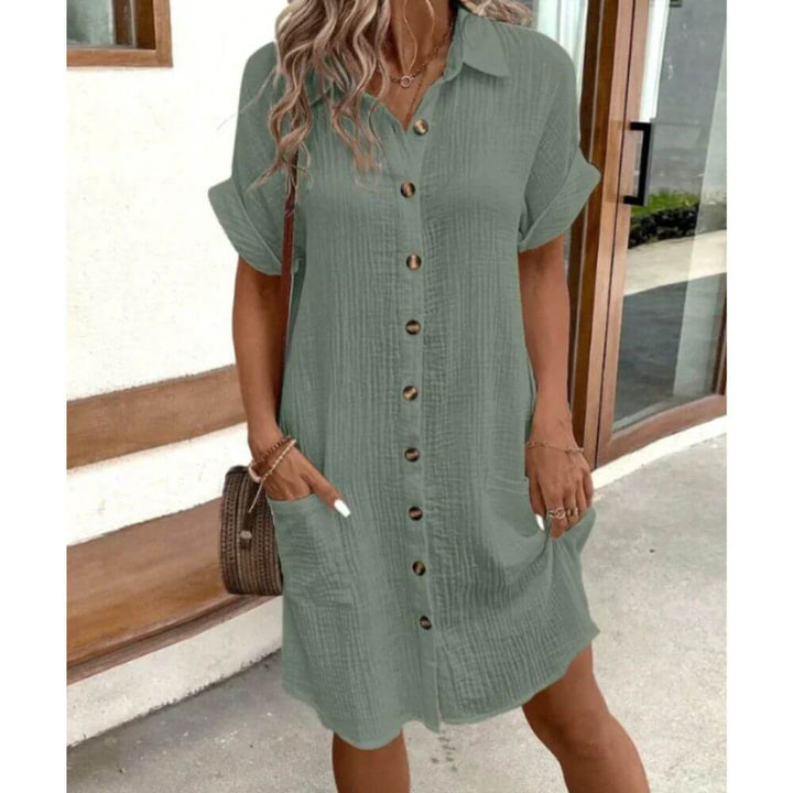 Button-Down Shirt Dress for Women with Pockets, Casual Fit