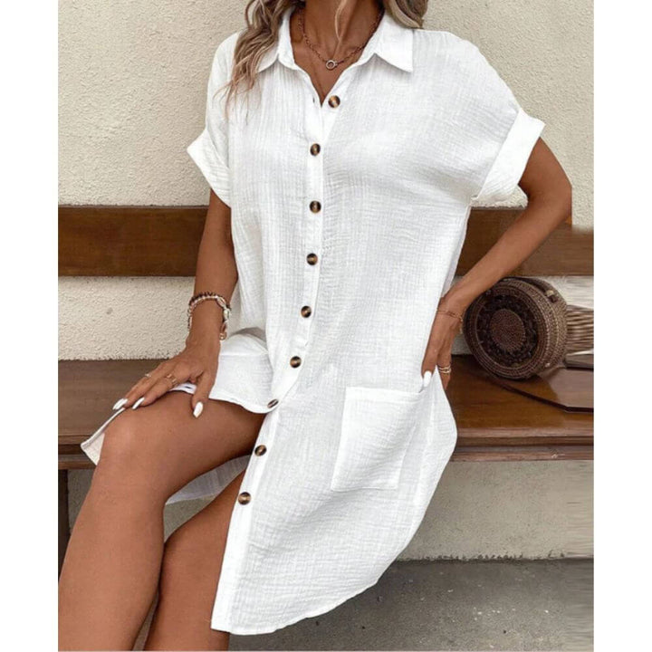 Button-Down Shirt Dress for Women with Pockets, Casual Fit