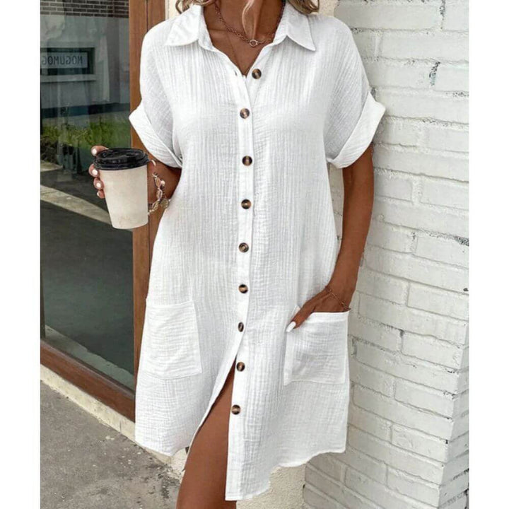 Button-Down Shirt Dress for Women with Pockets, Casual Fit