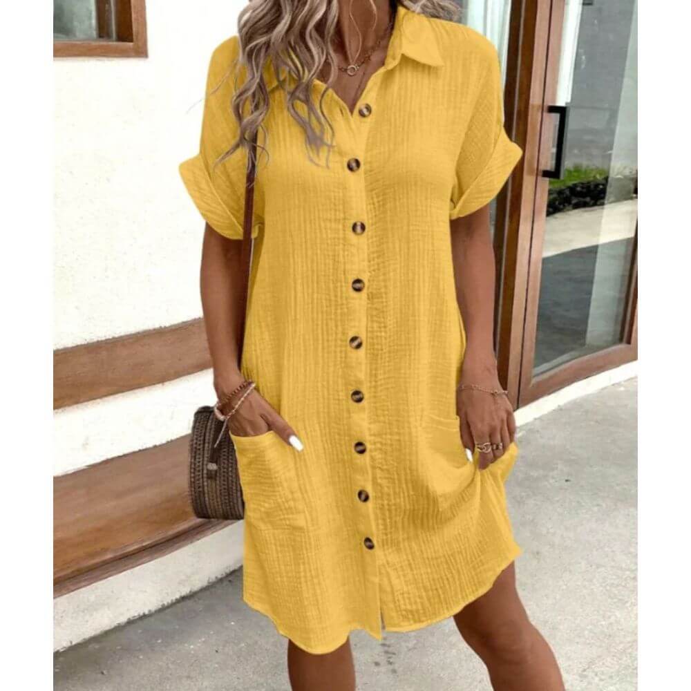Button-Down Shirt Dress for Women with Pockets, Casual Fit