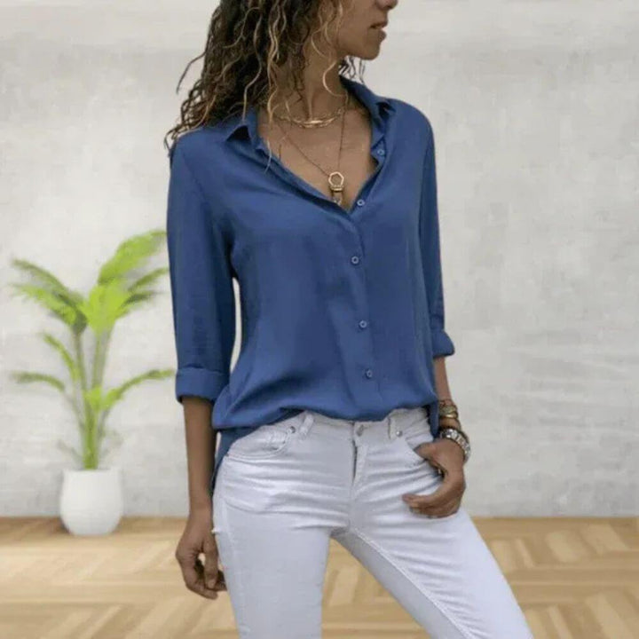 V-Neck Button Down Blouse for Women, Relaxed Fit