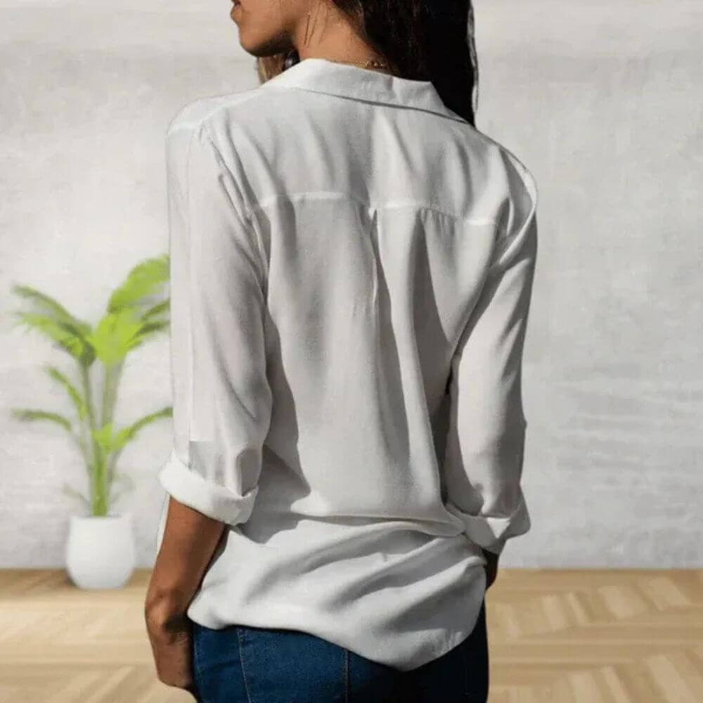 V-Neck Button Down Blouse for Women, Relaxed Fit
