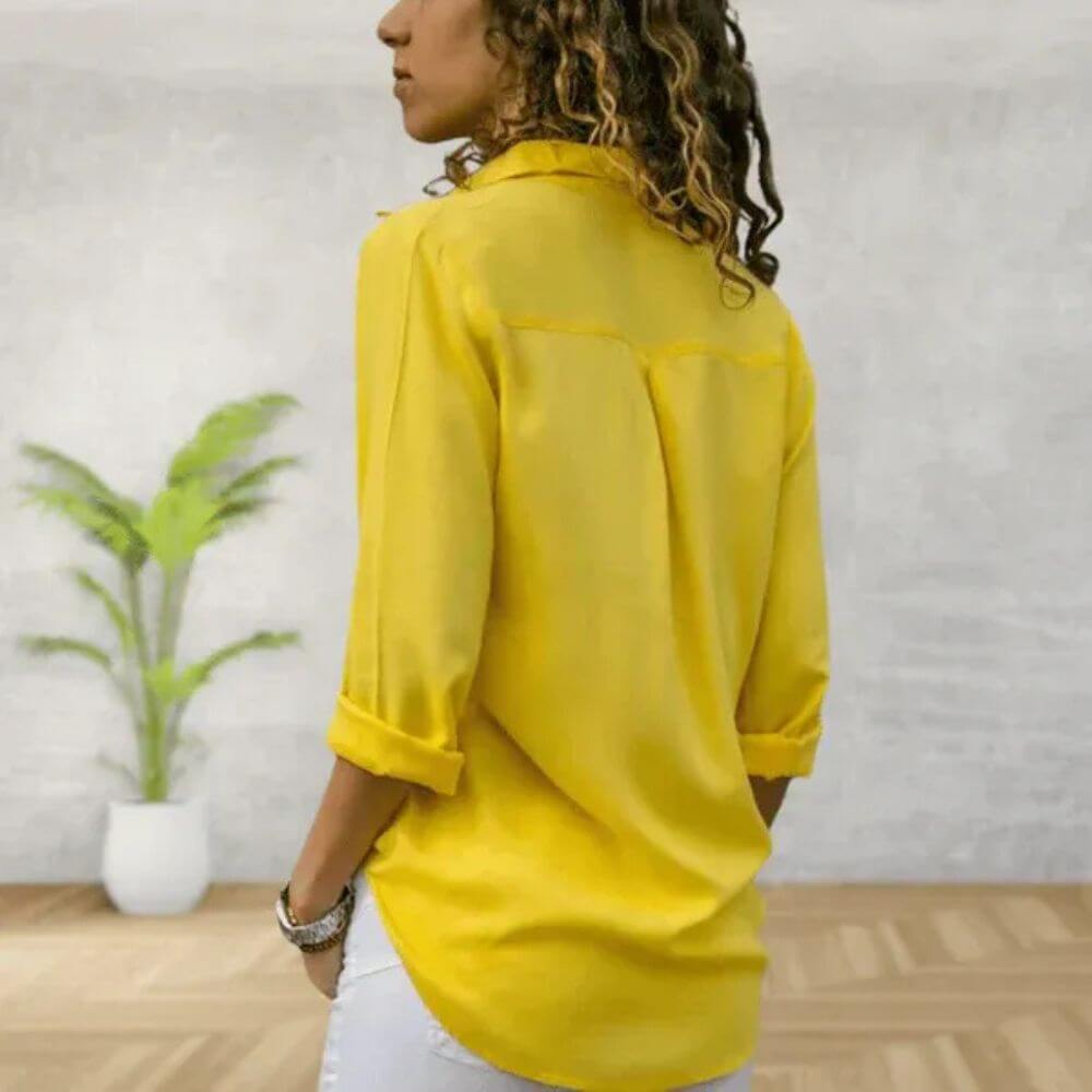 V-Neck Button Down Blouse for Women, Relaxed Fit