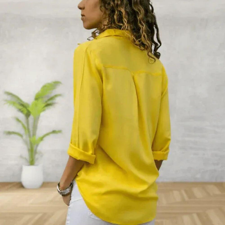 V-Neck Button Down Blouse for Women, Relaxed Fit