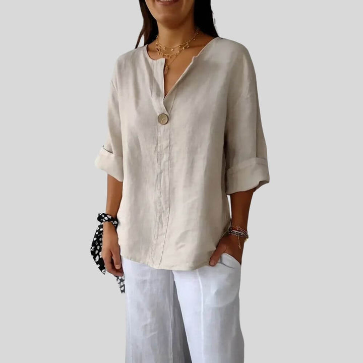 Women’s Relaxed-Fit Tunic Blouse with V-Neck and Button Front