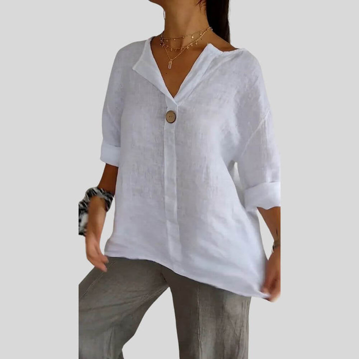 Women’s Relaxed-Fit Tunic Blouse with V-Neck and Button Front