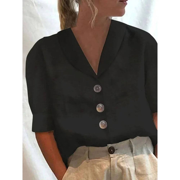Comfortable Retro Button-Front Blouse for Women with Wide Collar