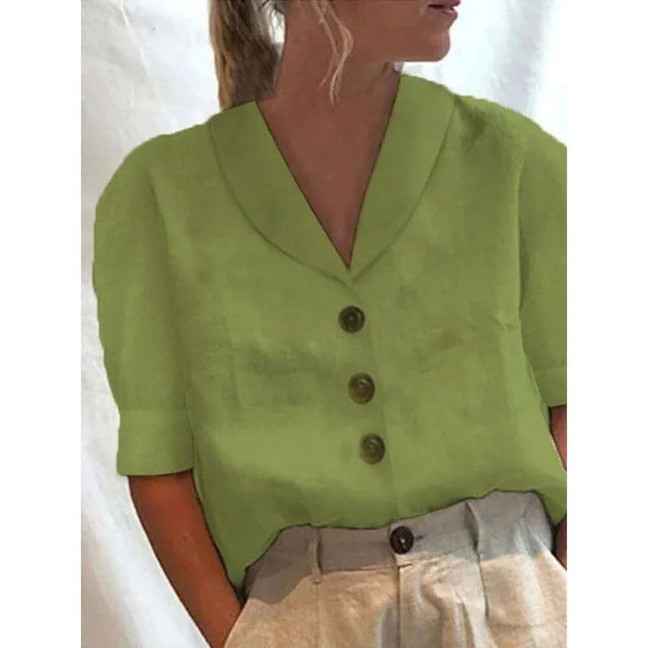 Comfortable Retro Button-Front Blouse for Women with Wide Collar