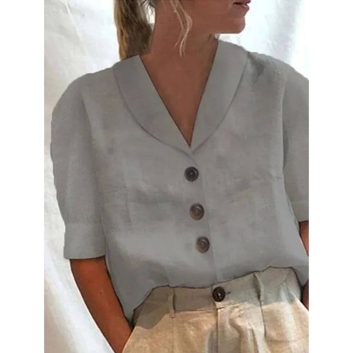 Comfortable Retro Button-Front Blouse for Women with Wide Collar