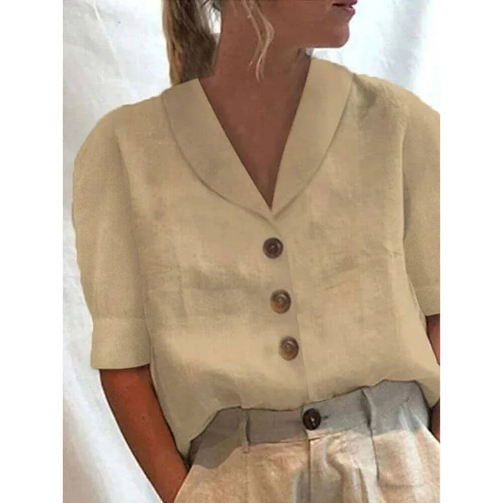 Comfortable Retro Button-Front Blouse for Women with Wide Collar
