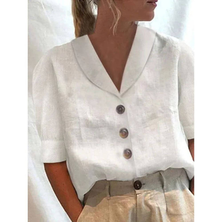 Comfortable Retro Button-Front Blouse for Women with Wide Collar