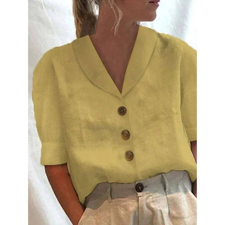 Comfortable Retro Button-Front Blouse for Women with Wide Collar