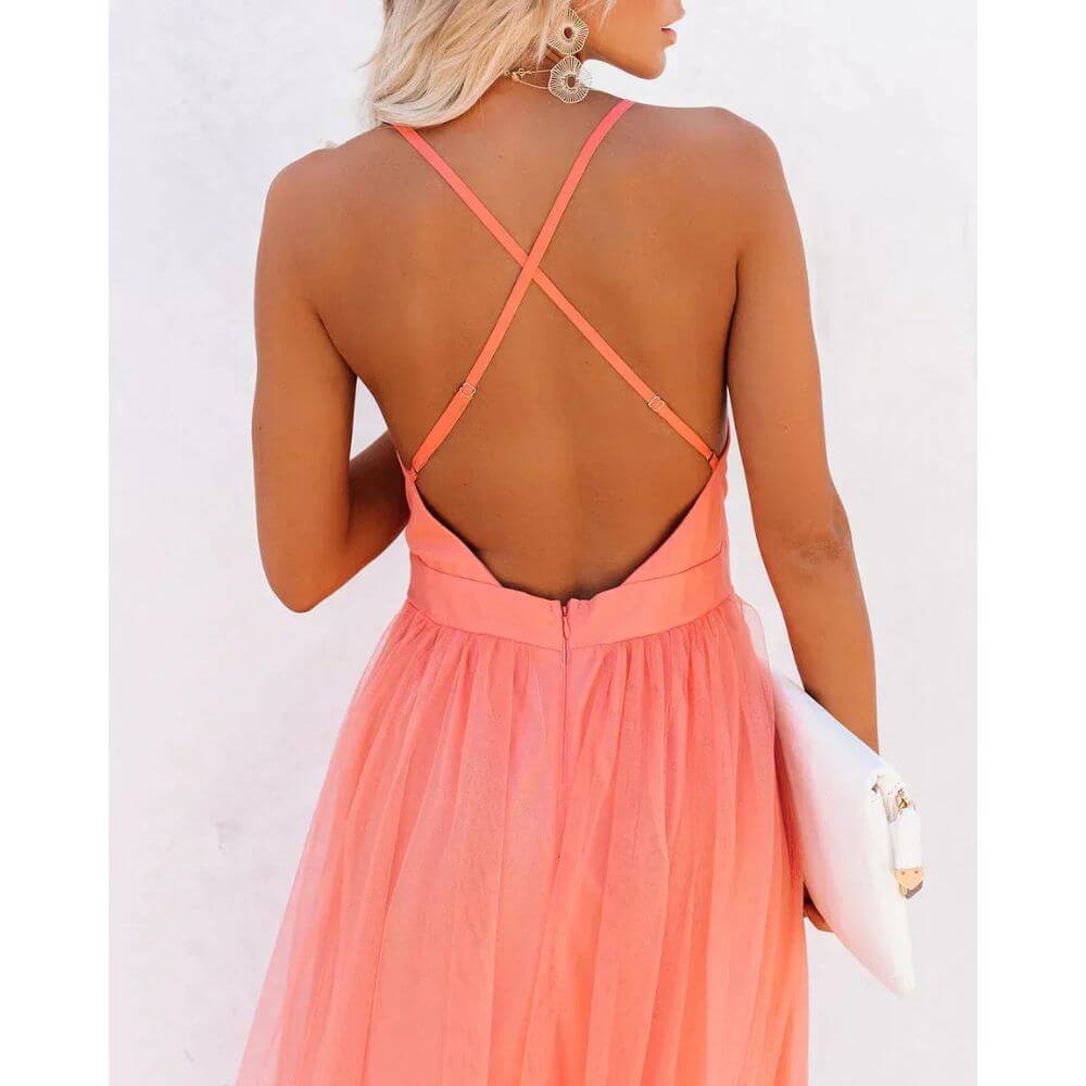 Peach Evening Maxi Dress for Women – Sleeveless Formal Floor-Length Gown