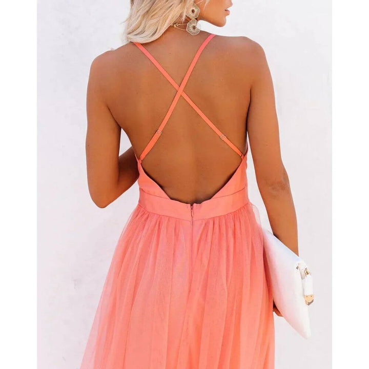 Peach Evening Maxi Dress for Women – Sleeveless Formal Floor-Length Gown