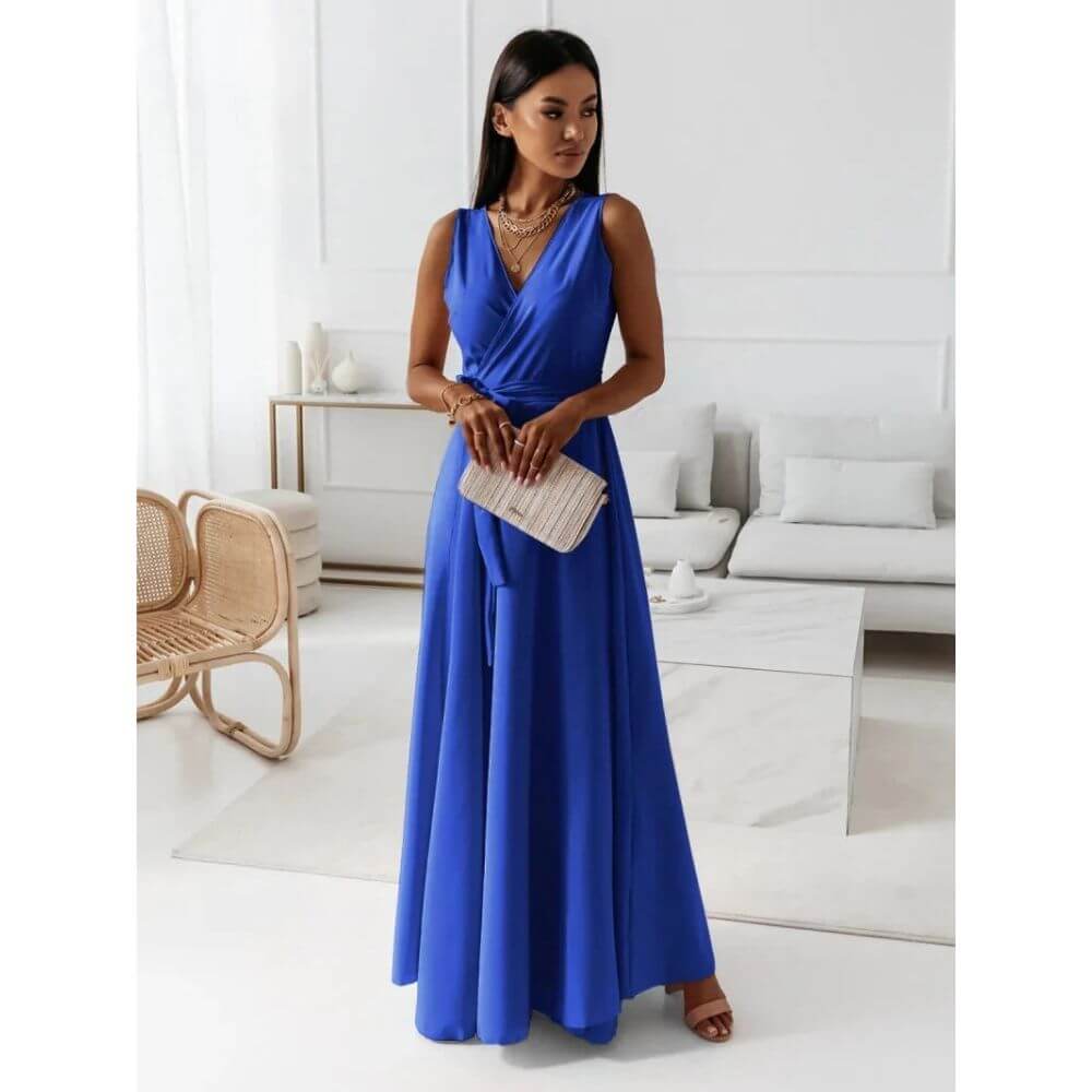 Sleeveless V-Neck Maxi Dress – Wrap Style Summer Dress