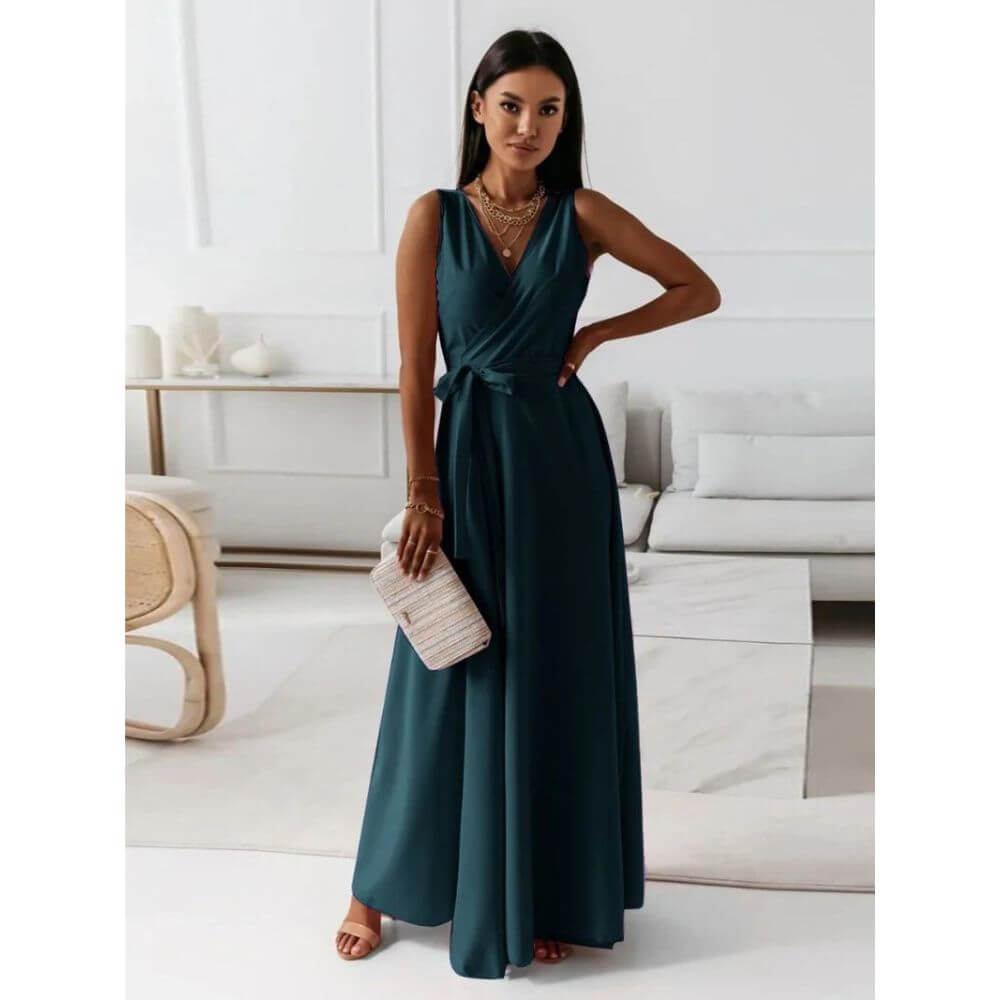 Sleeveless V-Neck Maxi Dress – Wrap Style Summer Dress