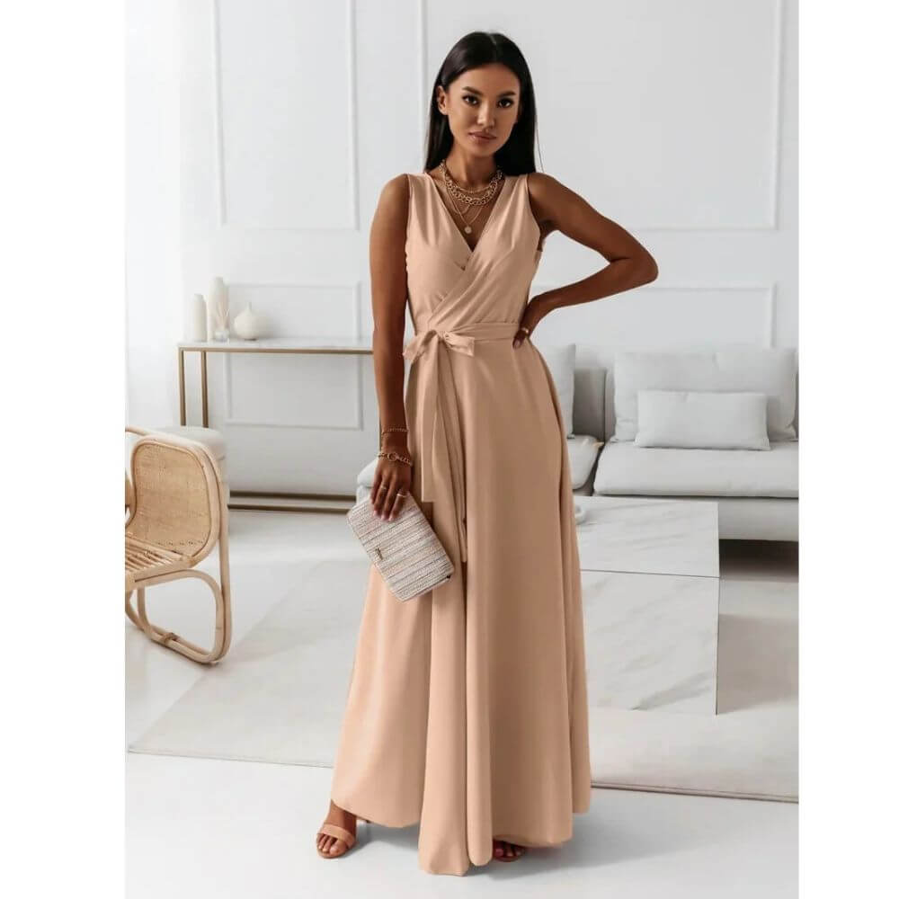 Sleeveless V-Neck Maxi Dress – Wrap Style Summer Dress