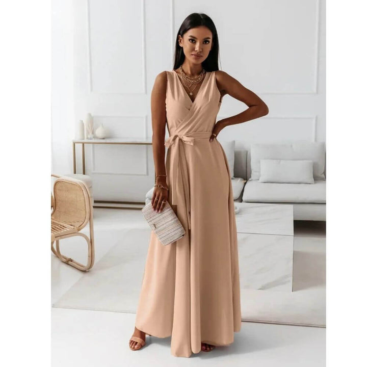 Sleeveless V-Neck Maxi Dress – Wrap Style Summer Dress