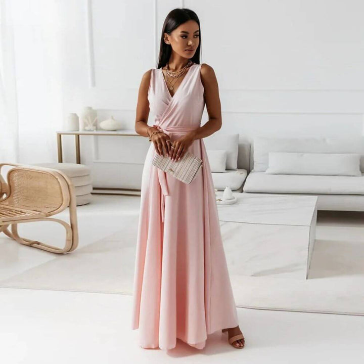 Sleeveless V-Neck Maxi Dress – Wrap Style Summer Dress