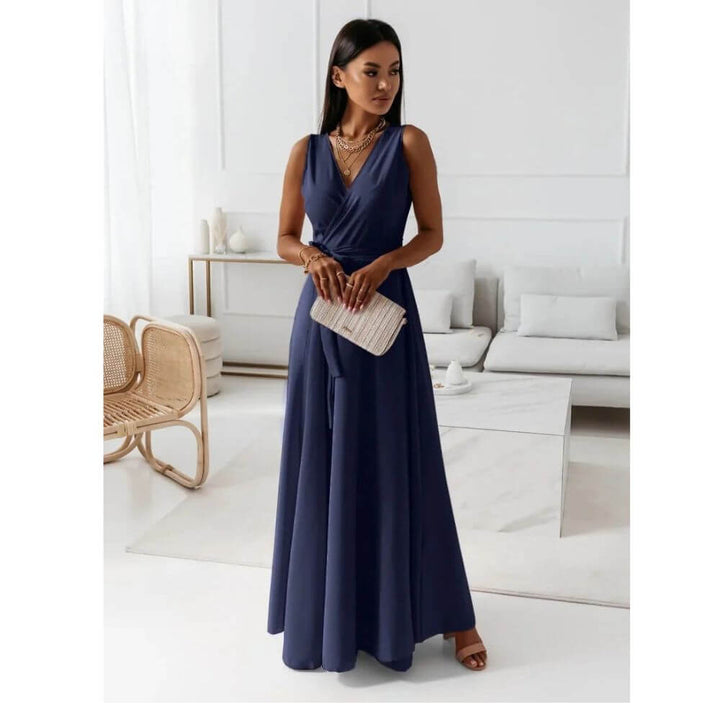 Sleeveless V-Neck Maxi Dress – Wrap Style Summer Dress