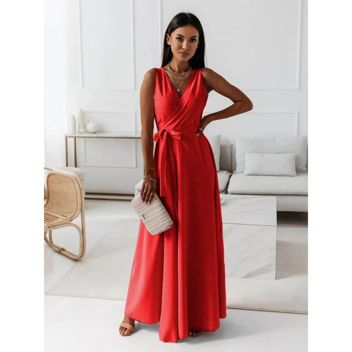Sleeveless V-Neck Maxi Dress – Wrap Style Summer Dress