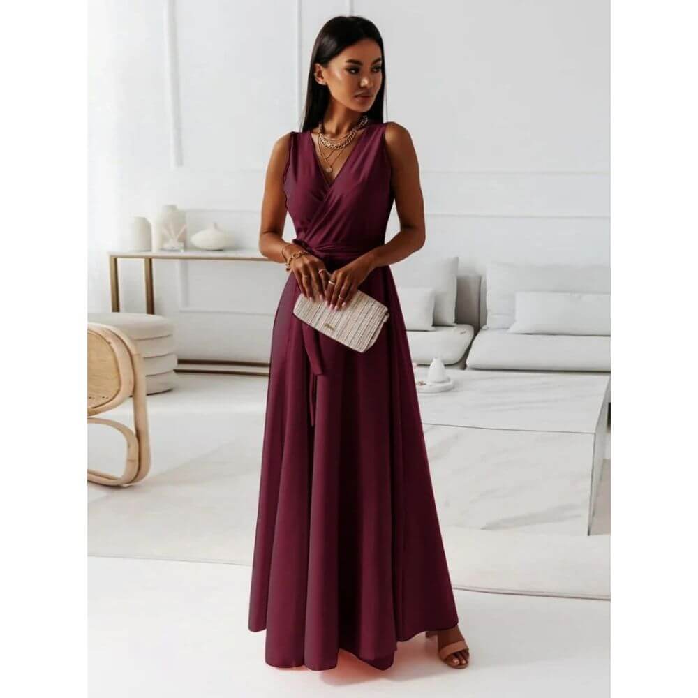 Sleeveless V-Neck Maxi Dress – Wrap Style Summer Dress
