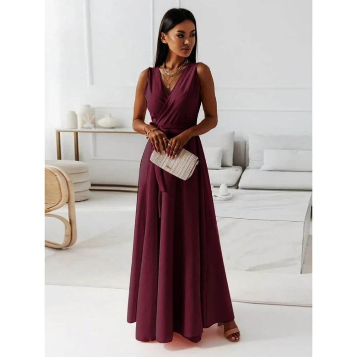 Sleeveless V-Neck Maxi Dress – Wrap Style Summer Dress