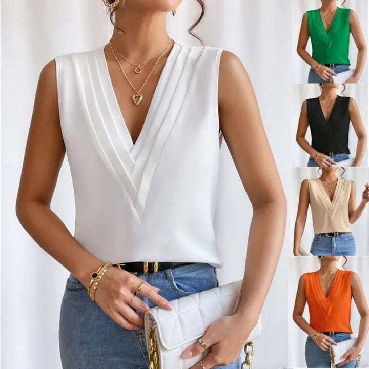 Sleeveless V-Neck Blouse – Casual Summer Top for Work and Everyday Outfits