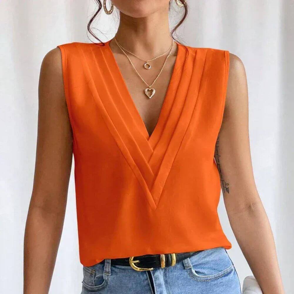 Sleeveless V-Neck Blouse – Casual Summer Top for Work and Everyday Outfits