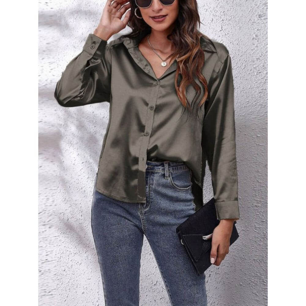 Long-Sleeve Button-Up Blouse – Smart Casual Style for Workwear and Everyday Outfits