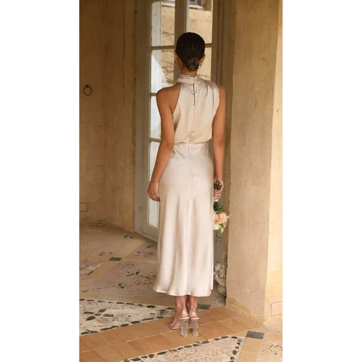 Halter Neck Midi Dress for Women – Elegant Sleeveless Summer Look for Events