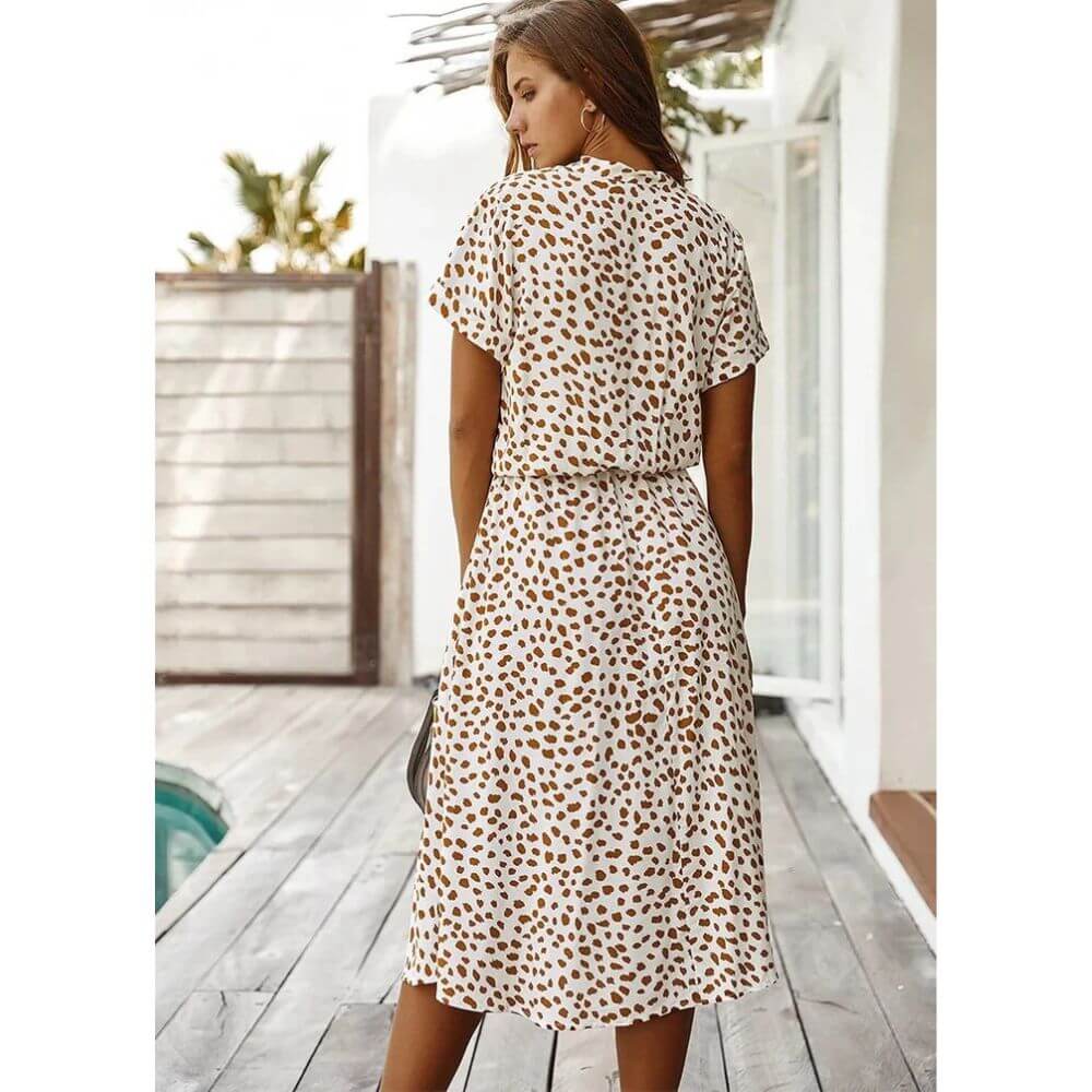 Polka Dot Midi Dress – Casual Short Sleeve Summer Style for Women