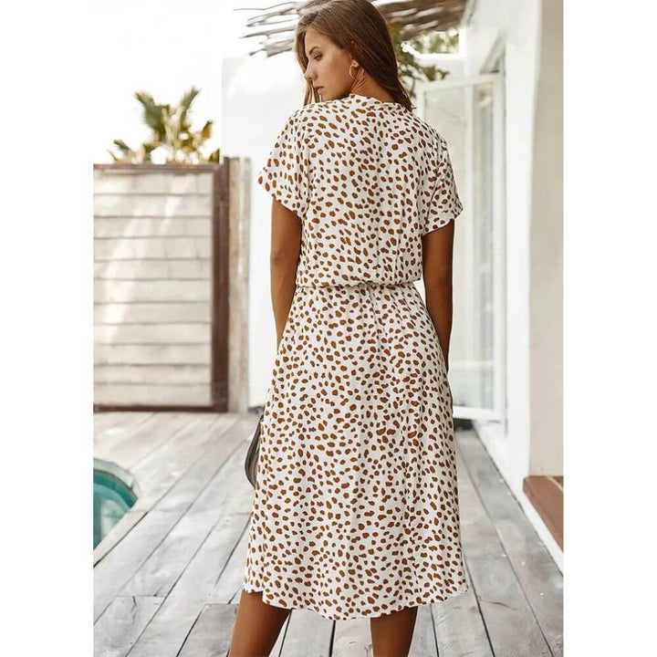 Polka Dot Midi Dress – Casual Short Sleeve Summer Style for Women