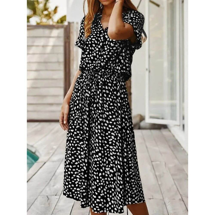 Polka Dot Midi Dress – Casual Short Sleeve Summer Style for Women