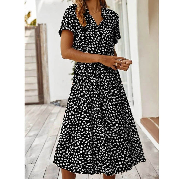 Polka Dot Midi Dress – Casual Short Sleeve Summer Style for Women
