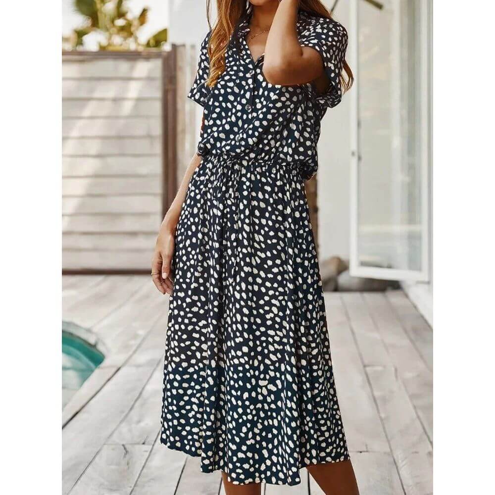 Polka Dot Midi Dress – Casual Short Sleeve Summer Style for Women