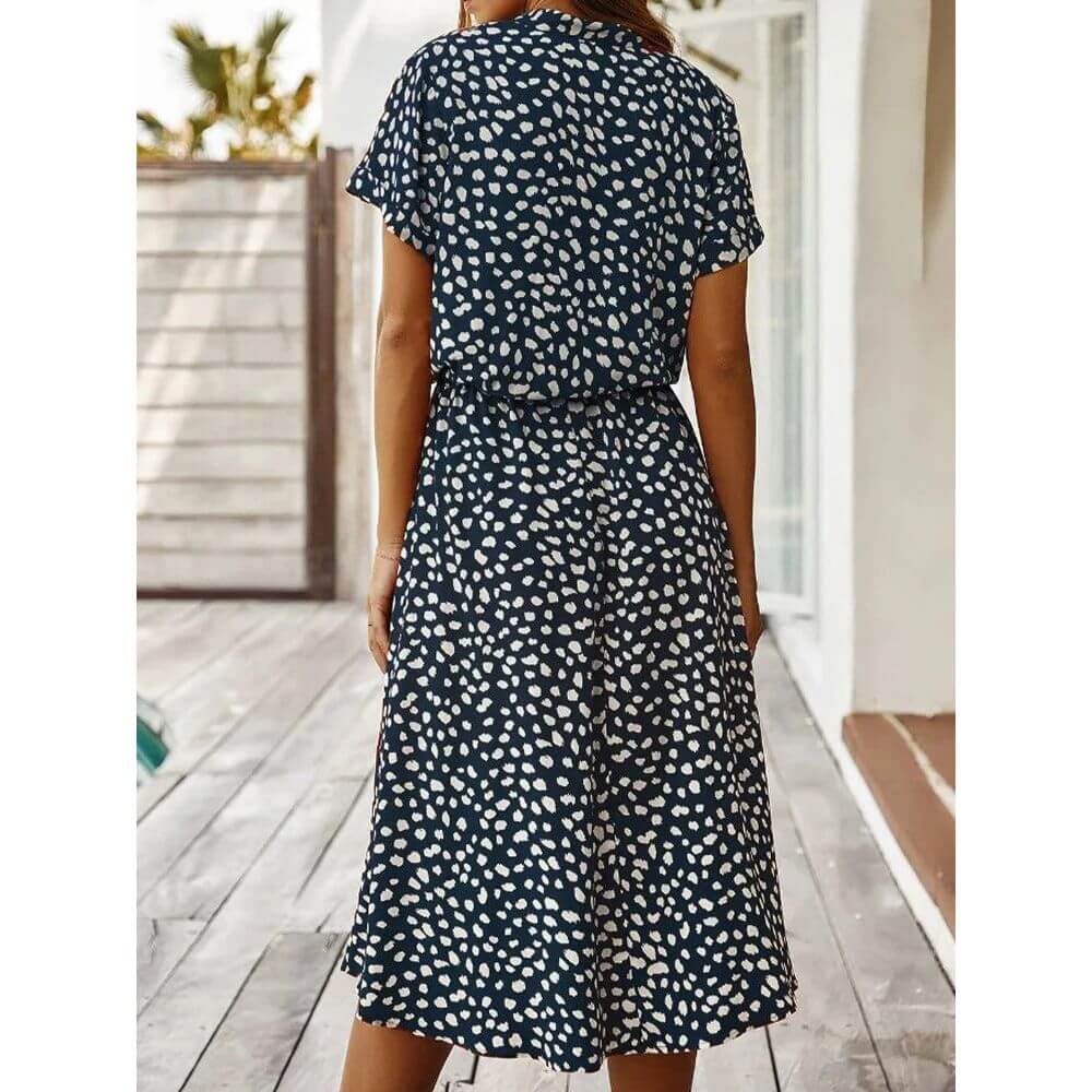 Polka Dot Midi Dress – Casual Short Sleeve Summer Style for Women