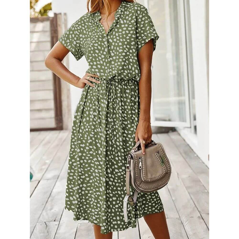 Polka Dot Midi Dress – Casual Short Sleeve Summer Style for Women