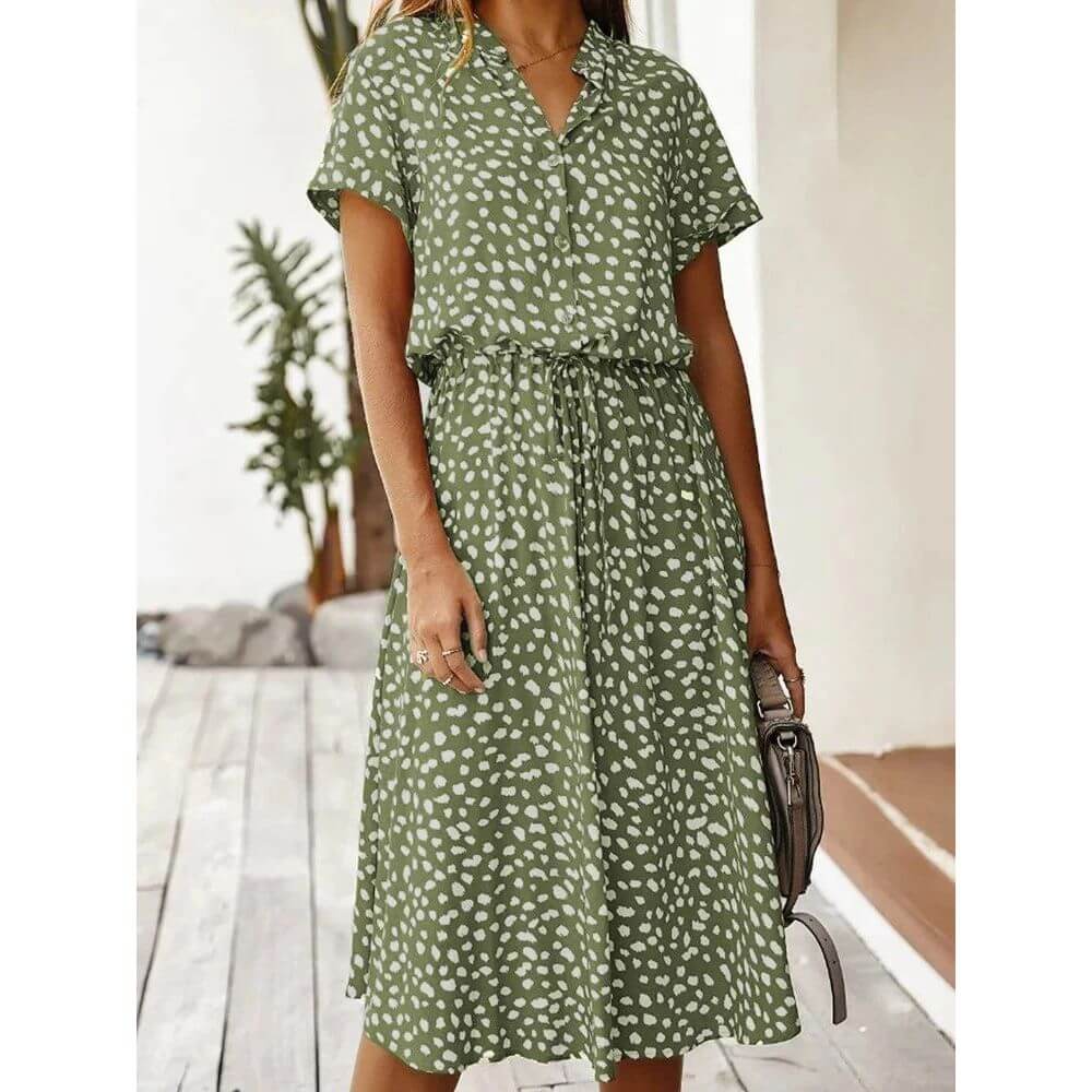 Polka Dot Midi Dress – Casual Short Sleeve Summer Style for Women