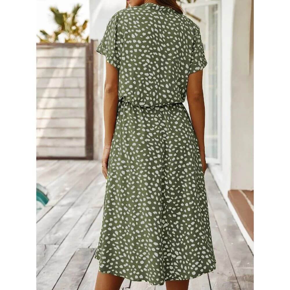 Polka Dot Midi Dress – Casual Short Sleeve Summer Style for Women